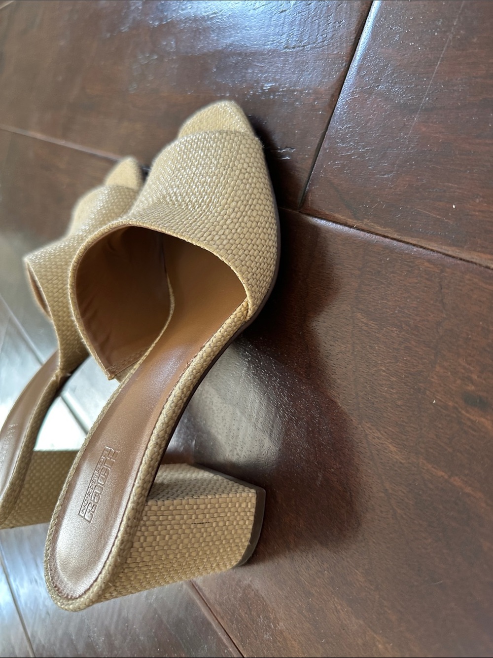 Peep-Toe Tan Textured Block Heel Mules by Nordstrom Rack